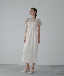 Docking shiffon ribbon dress/ドッキングシフォンリボンドレス