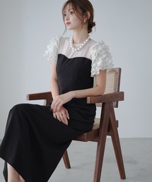 Docking shiffon ribbon dress/ドッキングシフォンリボンドレス