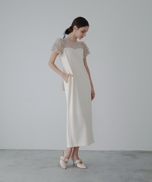 ORGUE（オルグ）の「Docking shiffon ribbon dress/ドッキングシフォンリボンドレス（ワンピース・レディース・ブラック/ライトベージュ・SMALL/MEDIUM）」の7枚目の写真