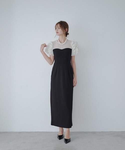 ORGUE（オルグ）の「Docking shiffon ribbon dress/ドッキングシフォンリボンドレス（ワンピース・レディース・ブラック/ライトベージュ・SMALL/MEDIUM）」の9枚目の写真