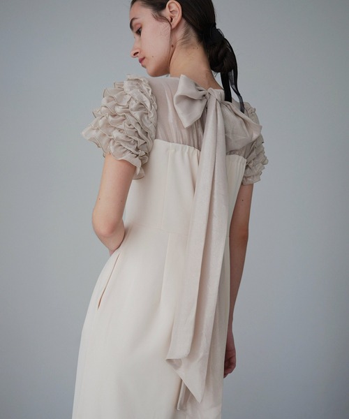 ORGUE（オルグ）の「Docking shiffon ribbon dress/ドッキングシフォンリボンドレス（ワンピース・レディース・ブラック/ライトベージュ・SMALL/MEDIUM）」の6枚目の写真