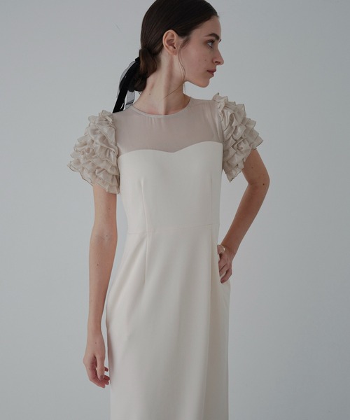 ORGUE（オルグ）の「Docking shiffon ribbon dress/ドッキングシフォンリボンドレス（ワンピース・レディース・ブラック/ライトベージュ・SMALL/MEDIUM）」の5枚目の写真