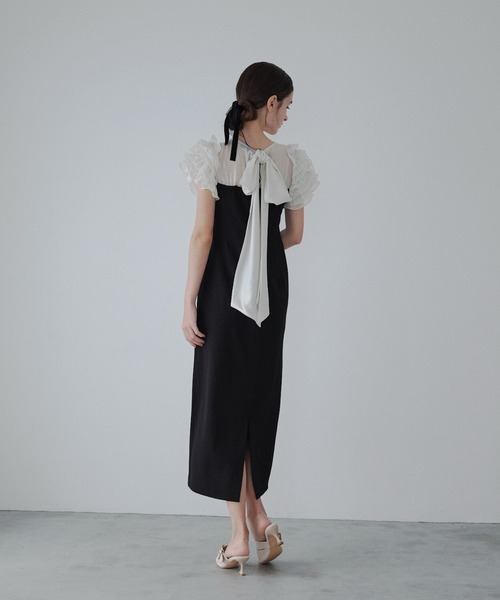 ORGUE（オルグ）の「Docking shiffon ribbon dress/ドッキングシフォンリボンドレス（ワンピース・レディース・ブラック/ライトベージュ・SMALL/MEDIUM）」の8枚目の写真