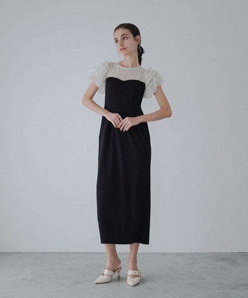 ORGUE（オルグ）の「Docking shiffon ribbon dress/ドッキングシフォンリボンドレス（ワンピース・レディース・ブラック/ライトベージュ・SMALL/MEDIUM）」の3枚目の写真