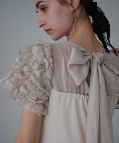 ORGUE（オルグ）の「Docking shiffon ribbon dress/ドッキングシフォンリボンドレス（ワンピース・レディース・ブラック/ライトベージュ・SMALL/MEDIUM）」の11枚目の写真