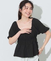 クロスシャーリングパフスリーブトップス