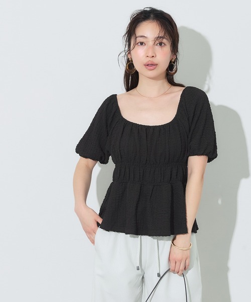 coca(coca)(コカ)の「クロスシャーリングパフスリーブトップス(Tシャツ/カットソー・レディース・アイボリー/ブラック・S/M/L)」の20枚目の写真