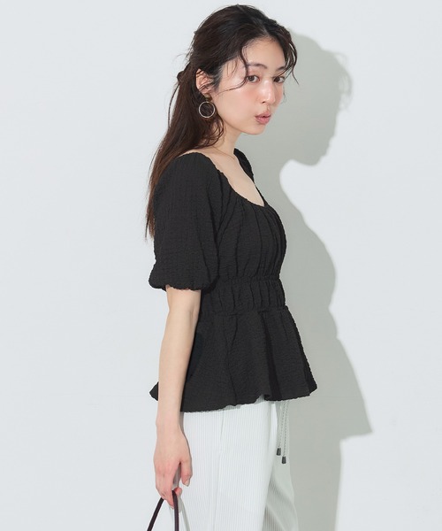 coca(coca)(コカ)の「クロスシャーリングパフスリーブトップス(Tシャツ/カットソー・レディース・アイボリー/ブラック・S/M/L)」の10枚目の写真