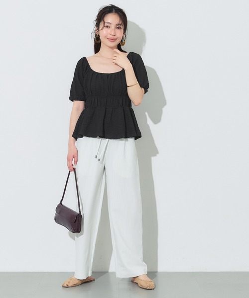 coca(coca)(コカ)の「クロスシャーリングパフスリーブトップス(Tシャツ/カットソー・レディース・アイボリー/ブラック・S/M/L)」の11枚目の写真