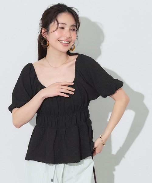 coca(coca)(コカ)の「クロスシャーリングパフスリーブトップス(Tシャツ/カットソー・レディース・アイボリー/ブラック・S/M/L)」の13枚目の写真
