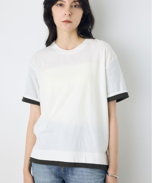 AZUL by moussy(アズールバイマウジー)の「ドライタッチレイヤードライクTシャツ(Tシャツ/カットソー・レディース・ライトブラック/オフホワイト/ネイビー・MEDIUM/SMALL)」の1枚目の写真
