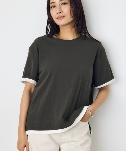AZUL by moussy(アズールバイマウジー)の「ドライタッチレイヤードライクTシャツ(Tシャツ/カットソー・レディース・ライトブラック/オフホワイト/ネイビー・MEDIUM/SMALL)」の2枚目の写真