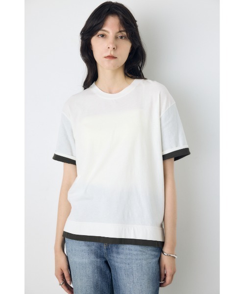 AZUL by moussy(アズールバイマウジー)の「ドライタッチレイヤードライクTシャツ(Tシャツ/カットソー・レディース・ライトブラック/オフホワイト/ネイビー・MEDIUM/SMALL)」の4枚目の写真