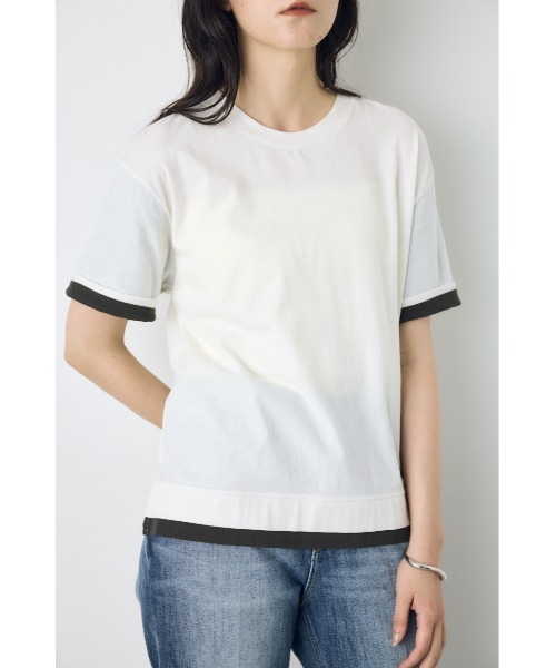 AZUL by moussy(アズールバイマウジー)の「ドライタッチレイヤードライクTシャツ(Tシャツ/カットソー・レディース・ライトブラック/オフホワイト/ネイビー・MEDIUM/SMALL)」の5枚目の写真