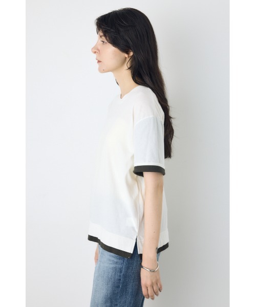 AZUL by moussy(アズールバイマウジー)の「ドライタッチレイヤードライクTシャツ(Tシャツ/カットソー・レディース・ライトブラック/オフホワイト/ネイビー・MEDIUM/SMALL)」の6枚目の写真