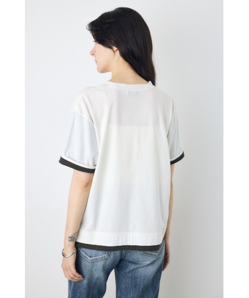 AZUL by moussy(アズールバイマウジー)の「ドライタッチレイヤードライクTシャツ(Tシャツ/カットソー・レディース・ライトブラック/オフホワイト/ネイビー・MEDIUM/SMALL)」の7枚目の写真