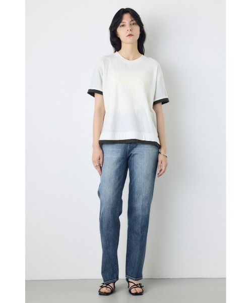 AZUL by moussy(アズールバイマウジー)の「ドライタッチレイヤードライクTシャツ(Tシャツ/カットソー・レディース・ライトブラック/オフホワイト/ネイビー・MEDIUM/SMALL)」の8枚目の写真