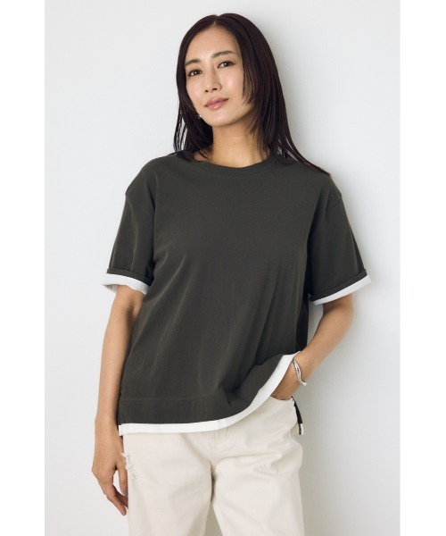 AZUL by moussy(アズールバイマウジー)の「ドライタッチレイヤードライクTシャツ(Tシャツ/カットソー・レディース・ライトブラック/オフホワイト/ネイビー・MEDIUM/SMALL)」の12枚目の写真