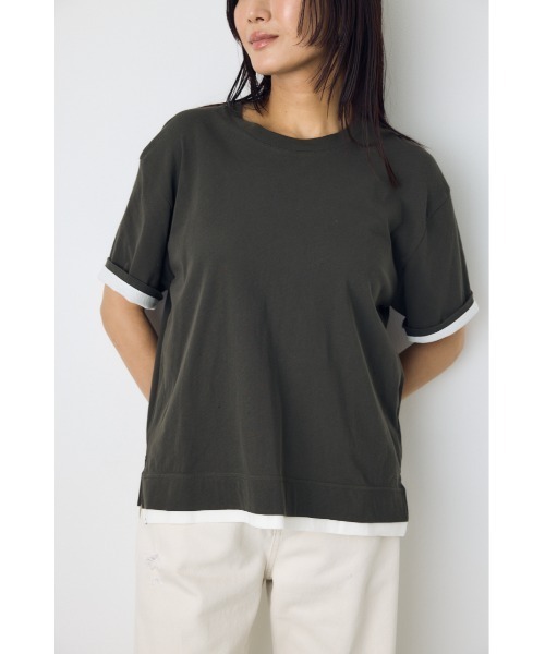 AZUL by moussy(アズールバイマウジー)の「ドライタッチレイヤードライクTシャツ(Tシャツ/カットソー・レディース・ライトブラック/オフホワイト/ネイビー・MEDIUM/SMALL)」の13枚目の写真