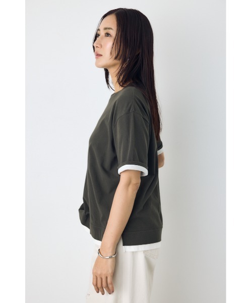 AZUL by moussy(アズールバイマウジー)の「ドライタッチレイヤードライクTシャツ(Tシャツ/カットソー・レディース・ライトブラック/オフホワイト/ネイビー・MEDIUM/SMALL)」の14枚目の写真