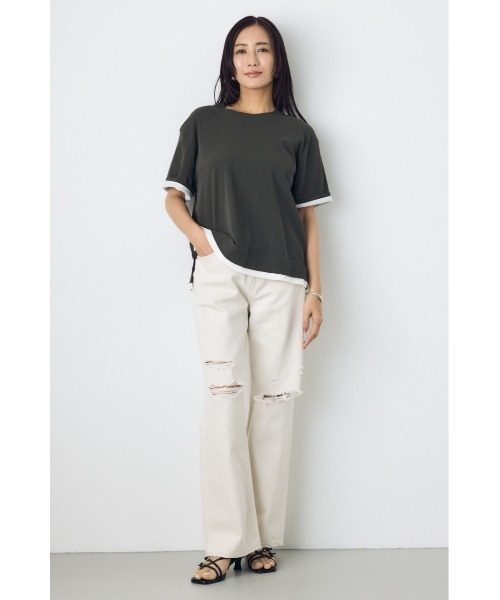 AZUL by moussy(アズールバイマウジー)の「ドライタッチレイヤードライクTシャツ(Tシャツ/カットソー・レディース・ライトブラック/オフホワイト/ネイビー・MEDIUM/SMALL)」の16枚目の写真