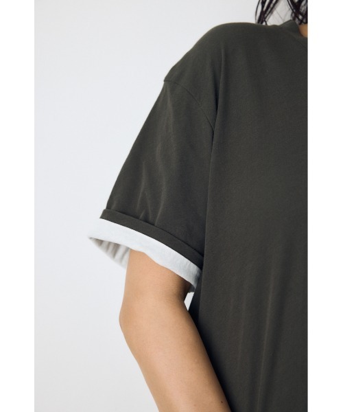 AZUL by moussy(アズールバイマウジー)の「ドライタッチレイヤードライクTシャツ(Tシャツ/カットソー・レディース・ライトブラック/オフホワイト/ネイビー・MEDIUM/SMALL)」の18枚目の写真