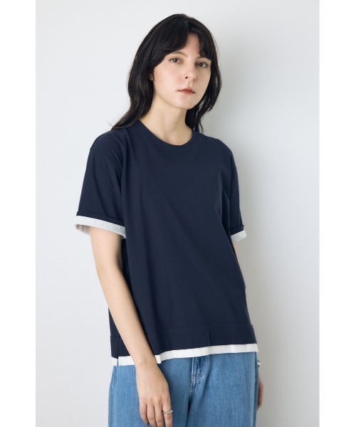 AZUL by moussy(アズールバイマウジー)の「ドライタッチレイヤードライクTシャツ(Tシャツ/カットソー・レディース・ライトブラック/オフホワイト/ネイビー・MEDIUM/SMALL)」の20枚目の写真