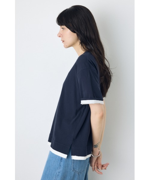 AZUL by moussy(アズールバイマウジー)の「ドライタッチレイヤードライクTシャツ(Tシャツ/カットソー・レディース・ライトブラック/オフホワイト/ネイビー・MEDIUM/SMALL)」の22枚目の写真