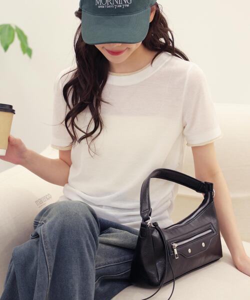 FREE'S MART(フリーズマート)の「◆レイヤード風半袖カットソー(Tシャツ/カットソー・レディース・ネイビー/ホワイト/グレー・FREE)」の2枚目の写真