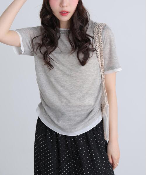 FREE'S MART(フリーズマート)の「◆レイヤード風半袖カットソー(Tシャツ/カットソー・レディース・ネイビー/ホワイト/グレー・FREE)」の4枚目の写真