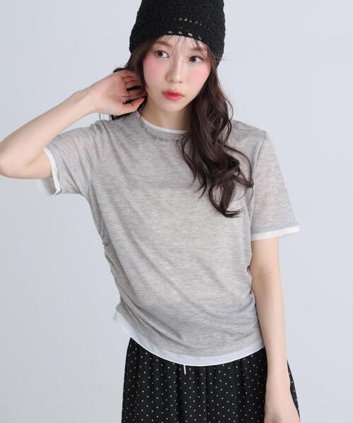 FREE'S MART(フリーズマート)の「◆レイヤード風半袖カットソー(Tシャツ/カットソー・レディース・ネイビー/ホワイト/グレー・FREE)」の5枚目の写真