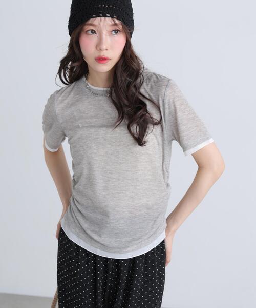 FREE'S MART(フリーズマート)の「◆レイヤード風半袖カットソー(Tシャツ/カットソー・レディース・ネイビー/ホワイト/グレー・FREE)」の6枚目の写真