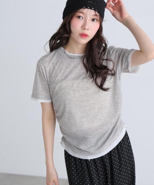 FREE'S MART(フリーズマート)の「◆レイヤード風半袖カットソー(Tシャツ/カットソー・レディース・ネイビー/ホワイト/グレー・FREE)」の7枚目の写真