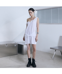 Henley Neck Tie Mini Dress (IVORY)