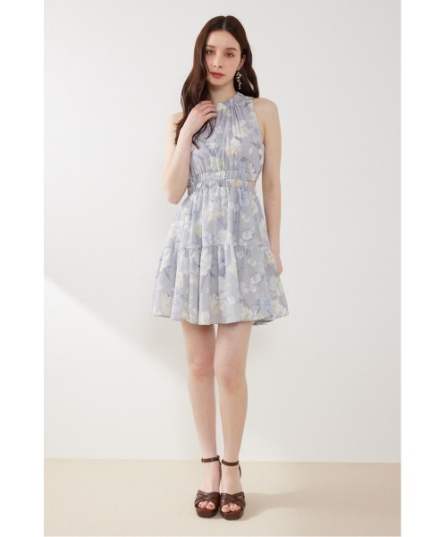 rienda（リエンダ）の「【女神ワンピース】ホルターネックギャザーミニフレアワンピース 夏服（ワンピース・レディース・アイボリー/ブラック/グレー系その他/マルチ/ホワイト系その他/ピンク・SMALL/MEDIUM）」の5枚目の写真