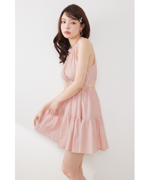 rienda（リエンダ）の「【女神ワンピース】ホルターネックギャザーミニフレアワンピース 夏服（ワンピース・レディース・アイボリー/ブラック/グレー系その他/マルチ/ホワイト系その他/ピンク・SMALL/MEDIUM）」の21枚目の写真