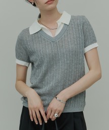 Bi-color Polo Knit Tops / バイカラーポロニットトップス