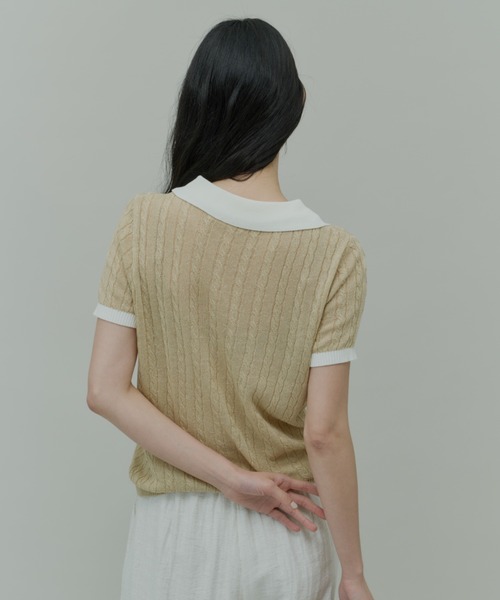 Plumel(プルメル)の「Bi-color Polo Knit Tops / バイカラーポロニットトップス(ニット/セーター・レディース・ベージュ/ブラック/グレー・MEDIUM)」の11枚目の写真
