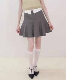 オリジナル2way襟付パネルスカート ミニスカ フレア 折り返し 襟 ブラウン グレー インパン付き