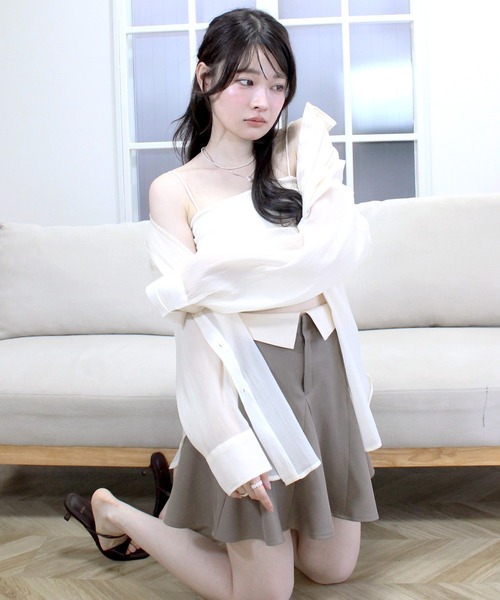 Reurie'（レウリィ）の「オリジナル2way襟付パネルスカート　ミニスカ フレア 折り返し 襟 ブラウン グレー インパン付き（スカート・レディース・ブラウン/グレー・FREE）」の19枚目の写真
