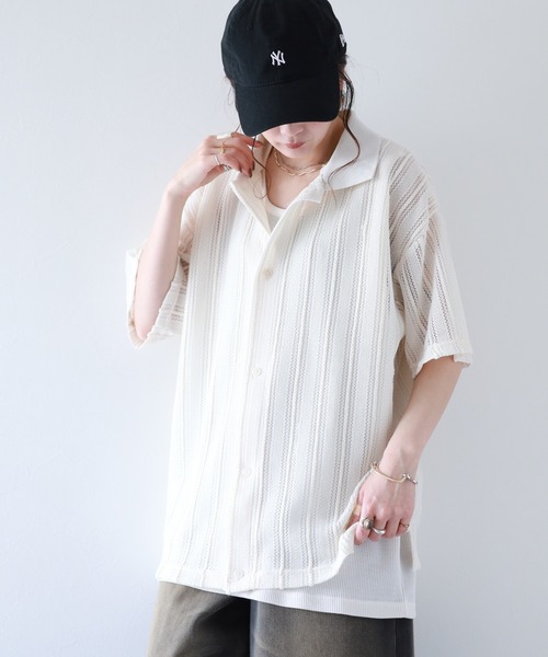 __gram.(スペースグラム)の「半袖レースシャツ×ワッフルタンク E/S(シャツ/ブラウス・メンズ・オフホワイト/ブラック/グレイッシュベージュ・L/M)」の1枚目の写真