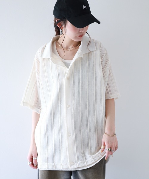 __gram.(スペースグラム)の「半袖レースシャツ×ワッフルタンク E/S(シャツ/ブラウス・メンズ・オフホワイト/ブラック/グレイッシュベージュ・L/M)」の4枚目の写真