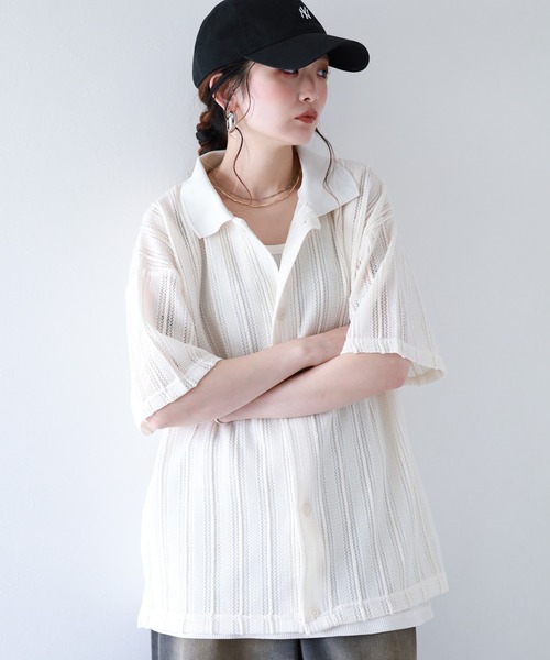 __gram.(スペースグラム)の「半袖レースシャツ×ワッフルタンク E/S(シャツ/ブラウス・メンズ・オフホワイト/ブラック/グレイッシュベージュ・L/M)」の5枚目の写真