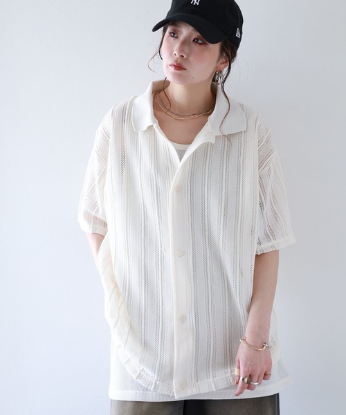 __gram.(スペースグラム)の「半袖レースシャツ×ワッフルタンク E/S(シャツ/ブラウス・メンズ・オフホワイト/ブラック/グレイッシュベージュ・L/M)」の6枚目の写真