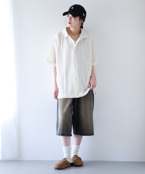 __gram.(スペースグラム)の「半袖レースシャツ×ワッフルタンク E/S(シャツ/ブラウス・メンズ・オフホワイト/ブラック/グレイッシュベージュ・L/M)」の7枚目の写真