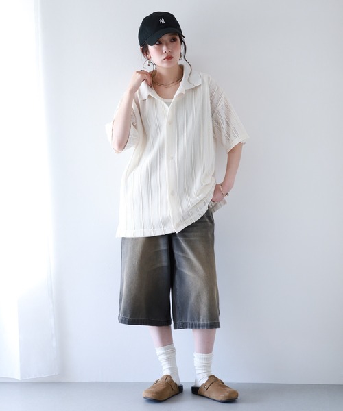 __gram.(スペースグラム)の「半袖レースシャツ×ワッフルタンク E/S(シャツ/ブラウス・メンズ・オフホワイト/ブラック/グレイッシュベージュ・L/M)」の8枚目の写真