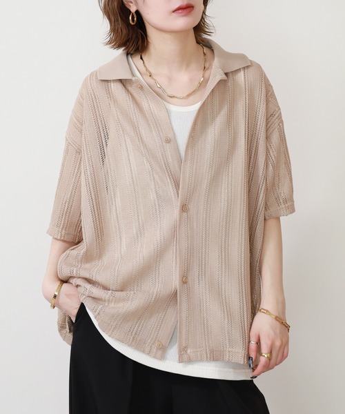 __gram.(スペースグラム)の「半袖レースシャツ×ワッフルタンク E/S(シャツ/ブラウス・メンズ・オフホワイト/ブラック/グレイッシュベージュ・L/M)」の11枚目の写真
