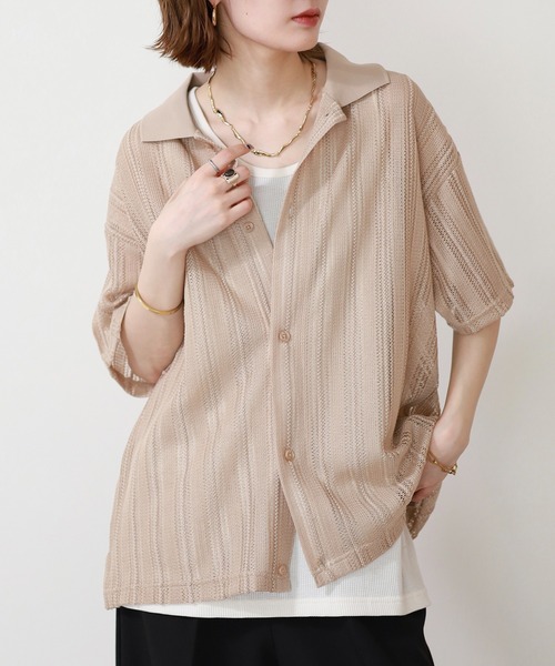 __gram.(スペースグラム)の「半袖レースシャツ×ワッフルタンク E/S(シャツ/ブラウス・メンズ・オフホワイト/ブラック/グレイッシュベージュ・L/M)」の13枚目の写真