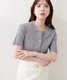 衿付きラメリブカーデ
