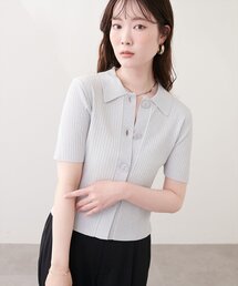 衿付きラメリブカーデ